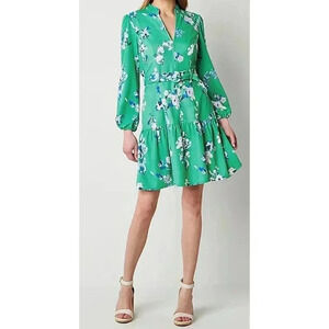 Danny and Nicole Dress Women's 18 Floral White Blue Green Fit & Flare NWT Belt